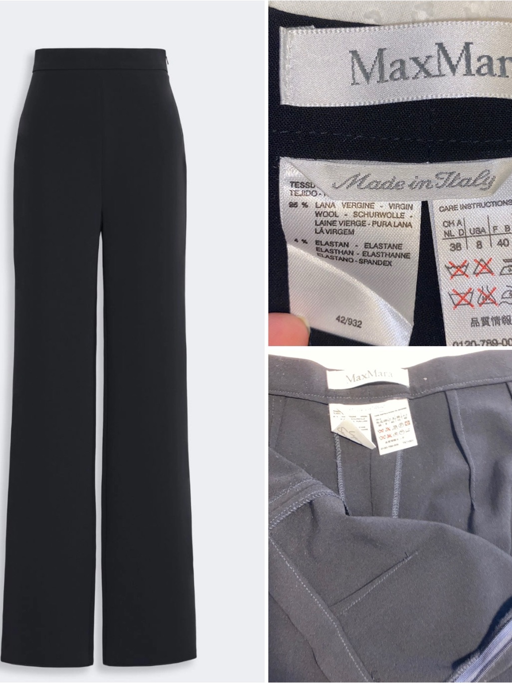 Maxmara $650 Navy Blue Wool / Elastane Side Zip Dress Pant Trouser Us 8 Euc
